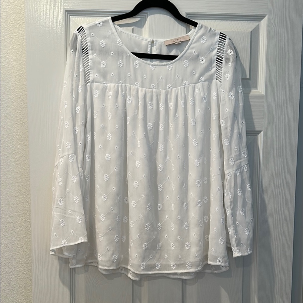 LOFT White Embroidered Blouse